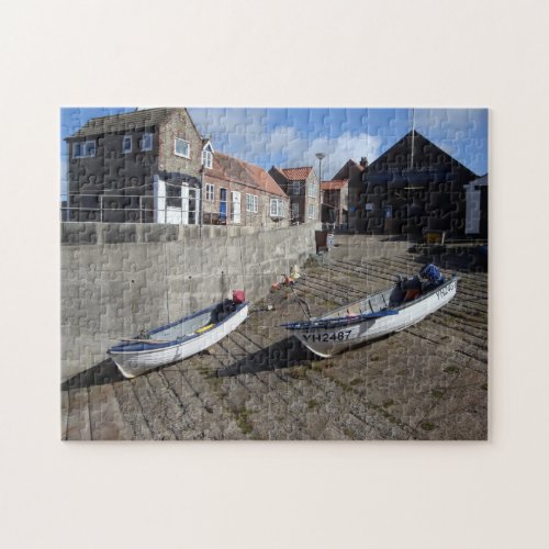 boats and old flint buildings original rural photo jigsaw puzzle