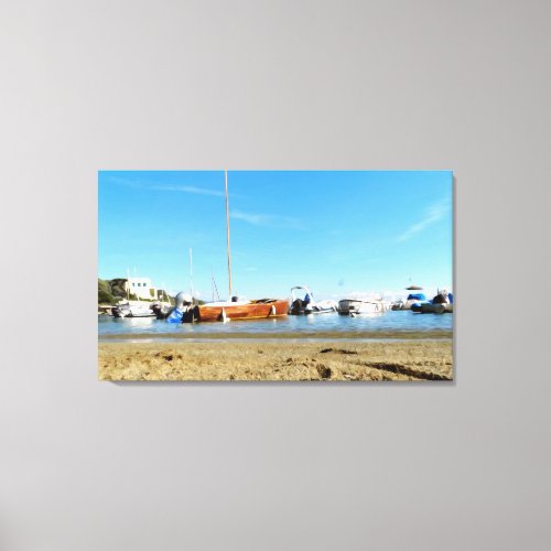 Boats and sailboats on the beach Digital art Canvas Print
