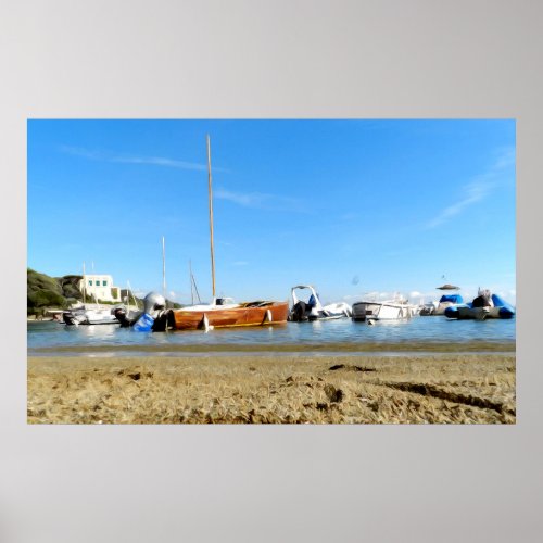 Boats and sailboats on the beach  Digital art Poster