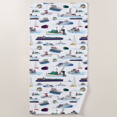 Boats and Ships Illustrations Random Pattern Beach Towel