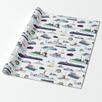 Boats And Ships Illustrations Random Pattern Wrapping Paper by judgeart at Zazzle
