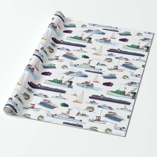 Boats and Ships Illustrations Random Pattern Wrapping Paper