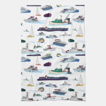 Boats And Ships Random Patterns Kitchen Towel by judgeart at Zazzle