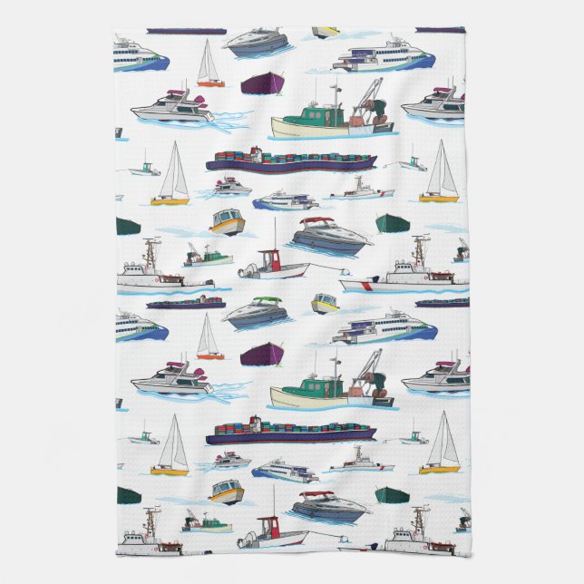 Boats and Ships Random Patterns Kitchen Towel (Vertical)
