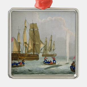 Boats Approaching a Whale, engraved by Matthew Dub Metal Ornament