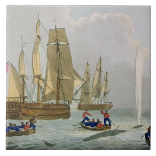 Boats Approaching a Whale engraved by Matthew Dub Tile