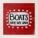 Boats Are My Jam Jigsaw Puzzle<br><div class="desc">"Boats Are My Jam" is a fun text design with a white accent shape surrounded by white whimsical textured dots.</div>
