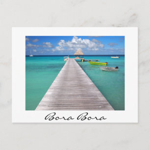 Boats at a jetty in Bora Bora white postcard