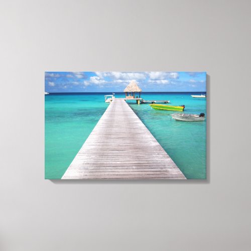Boats at a jetty in the Pacific canvas print