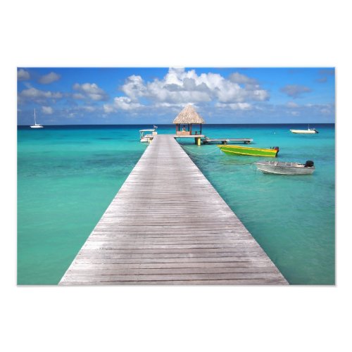 Boats at a jetty in the Pacific photo print
