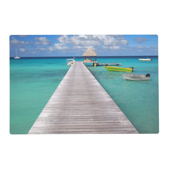 Boats at a jetty in the Pacific placemat (Back)