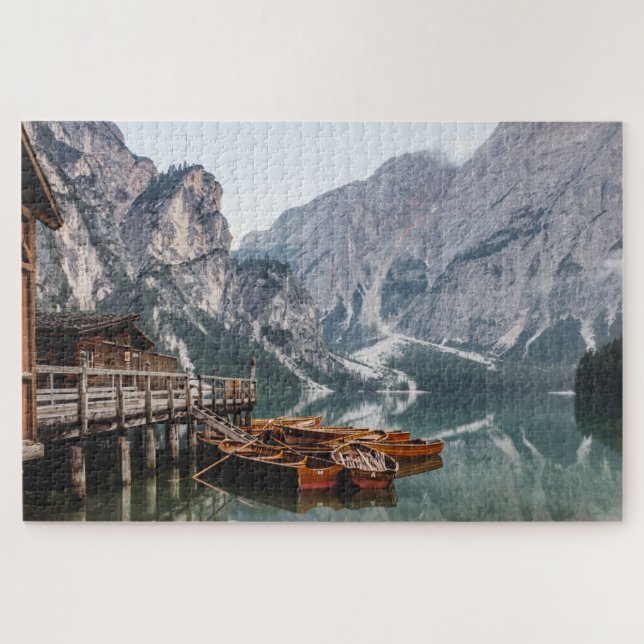 Boats at Dock in the Mountains Jigsaw Puzzle (Horizontal)