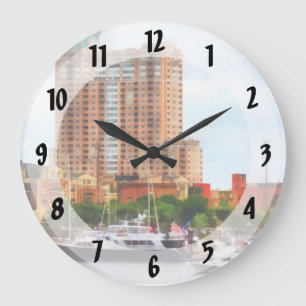 Boats at Inner Harbor Baltimore MD Large Clock