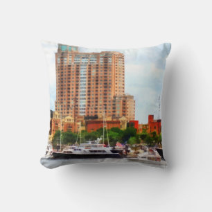 Boats at Inner Harbor Baltimore MD Throw Pillow