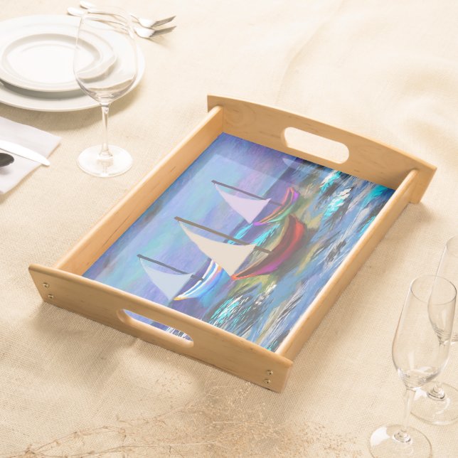 Boats at sea fleece blanket bath mat serving tray (Front)