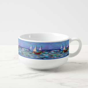 Boats at sea fleece blanket bath mat serving tray soup mug