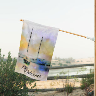 boats at sunset house flag