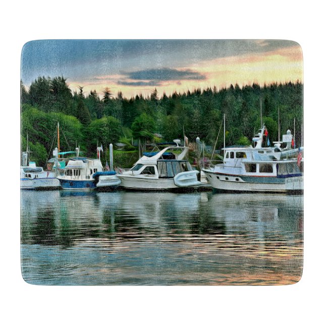 Boats at Sunset on Bainbridge Island Cutting Board (Front)