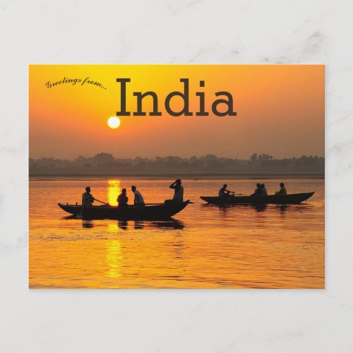 Boats at Sunset on the Ganges River India Postcard
