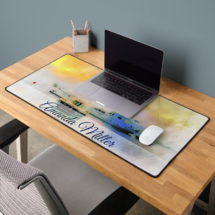 boats at sunset personalized desk mat