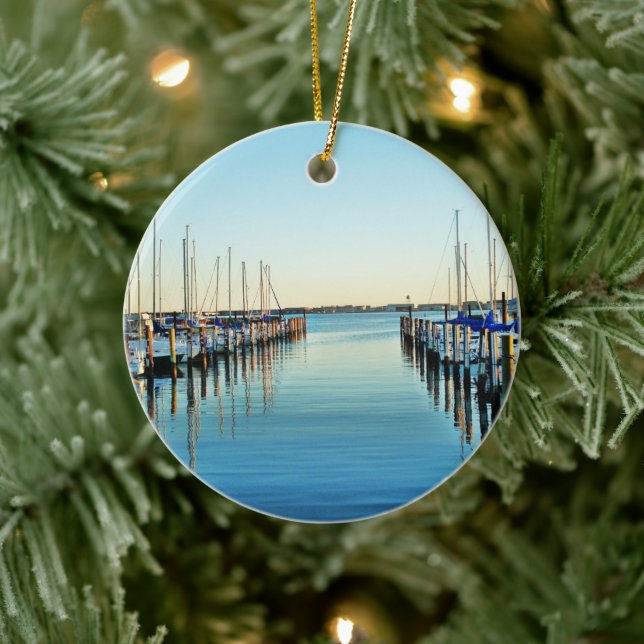 Boats At The Marina by Shirley Taylor Ceramic Ornament (Tree)