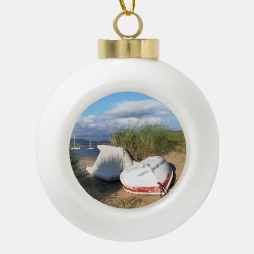 BOATS CERAMIC BALL CHRISTMAS ORNAMENT