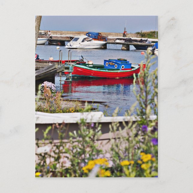 Boats docked in small harbor postcard (Front)