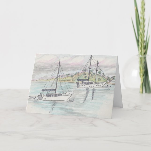 "Boats/Fiji" Watercolor Sketch Greeting Card (Front)