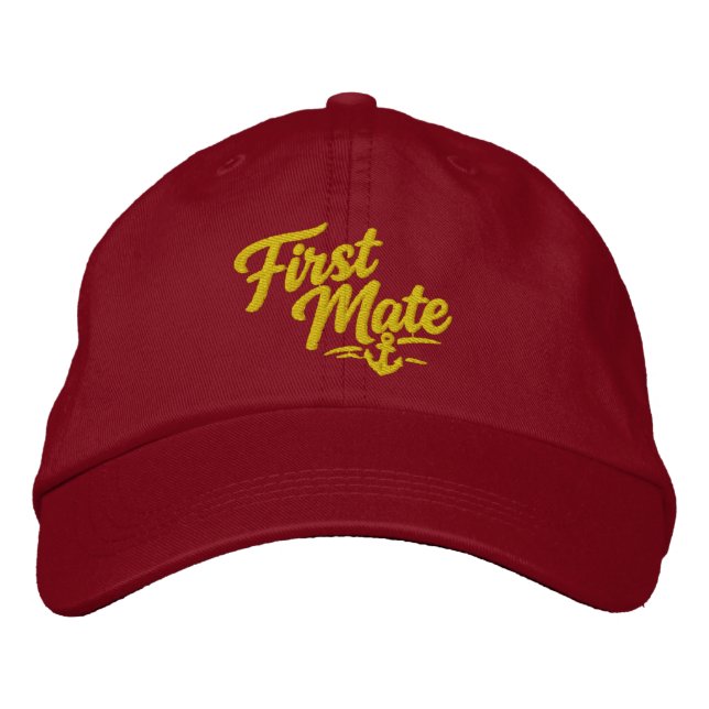 Boats First Mate Sailor Simple Bold Typography Embroidered Baseball Cap (Front)