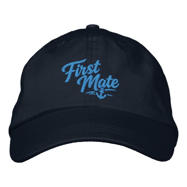 Boats First Mate Sailor Simple Bold Typography Embroidered Baseball Cap (Front)