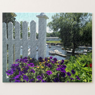 BOATS FLOWERS WATER PERKINS COVE, OGUNQUIT, MAINE JIGSAW PUZZLE