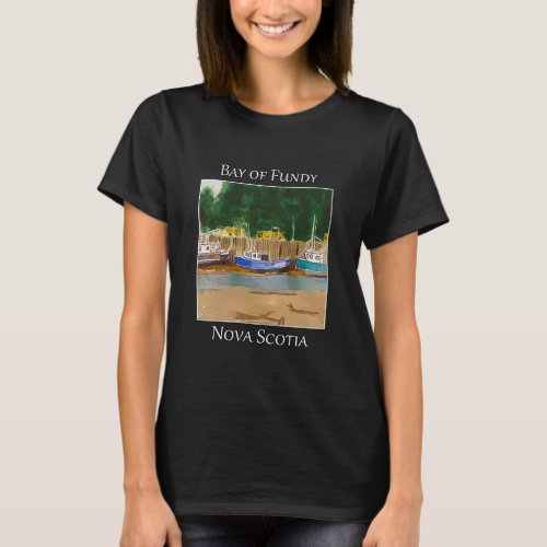Boats grounded during low tide at the Bay of Fundy T_Shirt