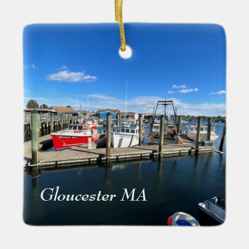 Boats in Gloucester harbor Ceramic Ornament