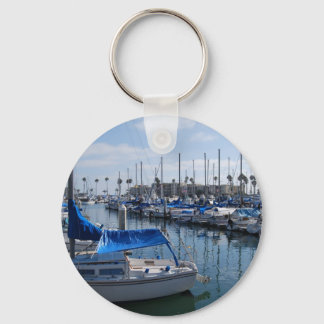 Boats in harbor keychain