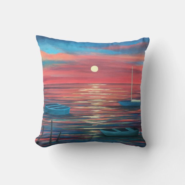 Boats in Sunset Accent Cushion (Front)