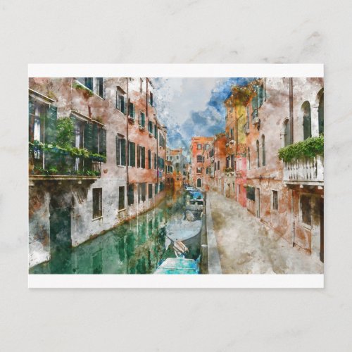 Boats in the Canals of Venice Italy Postcard