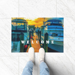 Boats in the Harbor Sunset Doormat