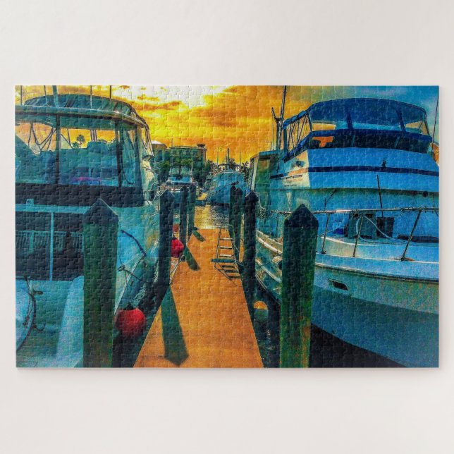 Boats in the Harbor Sunset Jigsaw Puzzle (Horizontal)