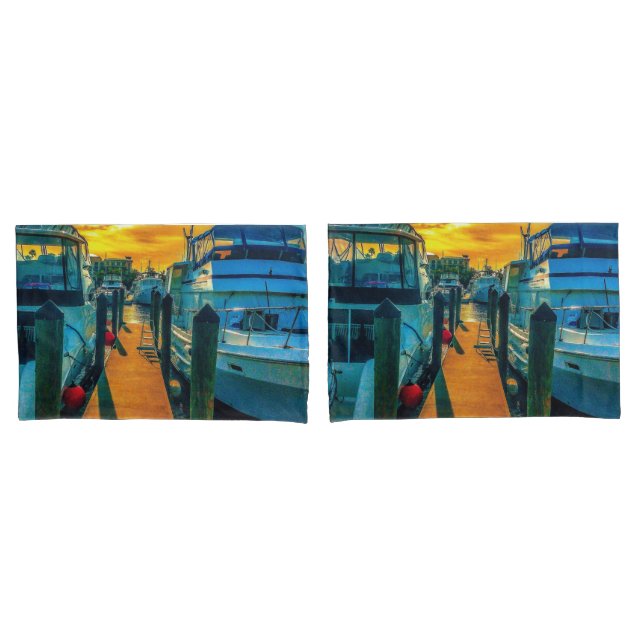Boats in the Harbor Sunset Pillow Case (Front-Set)