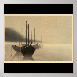 Boats in the Mist by Seitei Watanabe 1851- 1918 Poster
