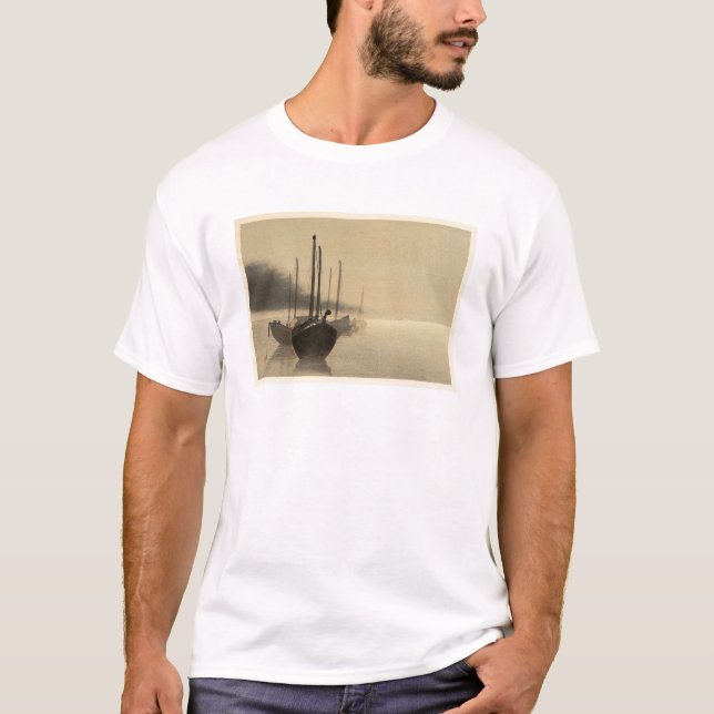 Boats in the Mist by Seitei Watanabe 1851- 1918 T-Shirt (Front)