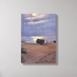 Boats in the Moonlight on South Beach, Anna Ancher Canvas Print