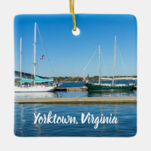Boats in the York River by Yorktown Ceramic Ornament