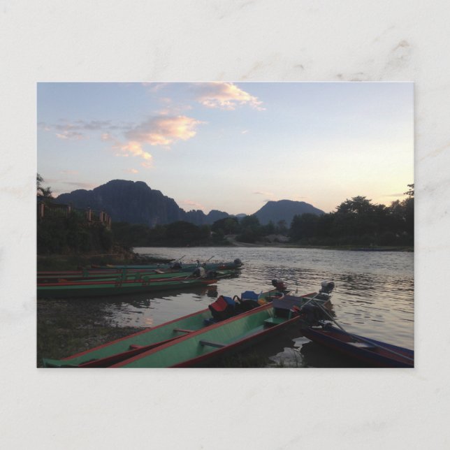 Boats in Vang Vieng Postcard (Front)