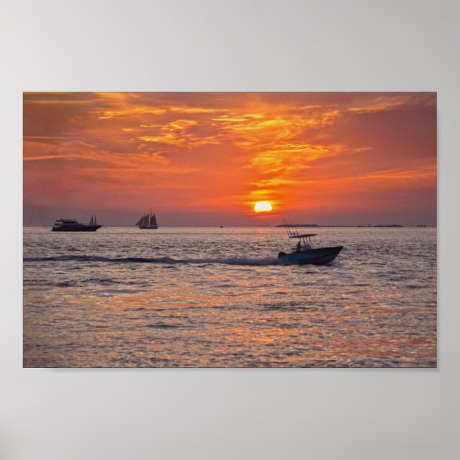 Boats, Key West Sunset, Florida Poster (Front)