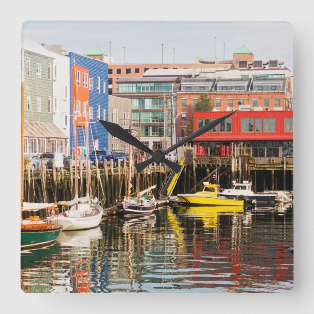 Boats Moored | Portland, Maine Square Wall Clock (Front)