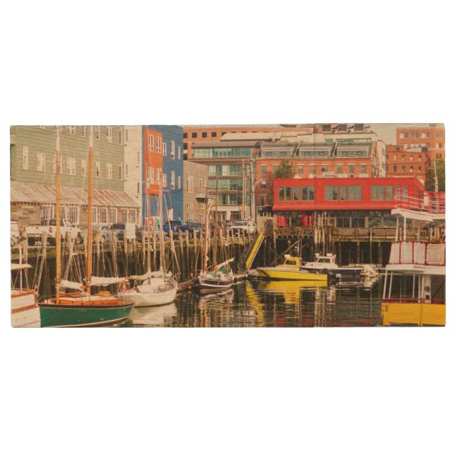 Boats Moored | Portland, Maine Wood Flash Drive (Front)
