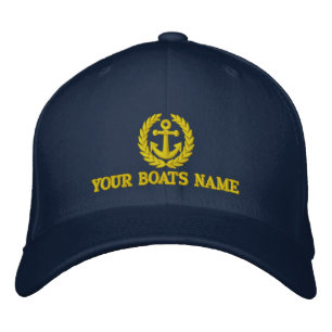 Boats name with sailors anchor motif embroidered baseball hat