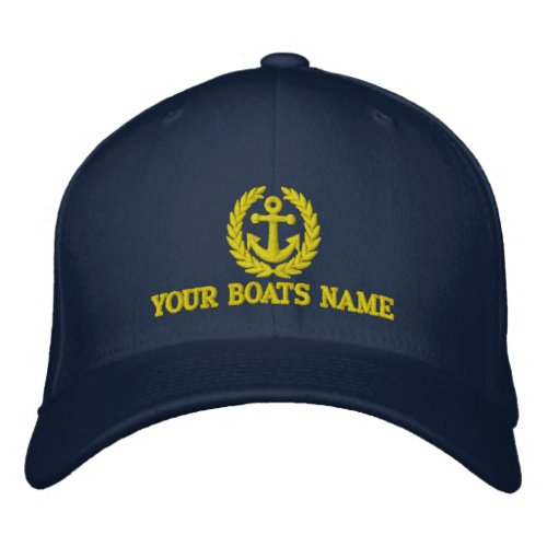Boats name with sailors anchor motif embroidered baseball hat