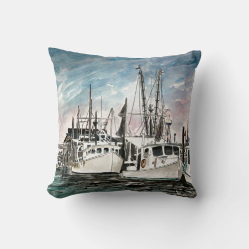 boats nautical art throw pillow